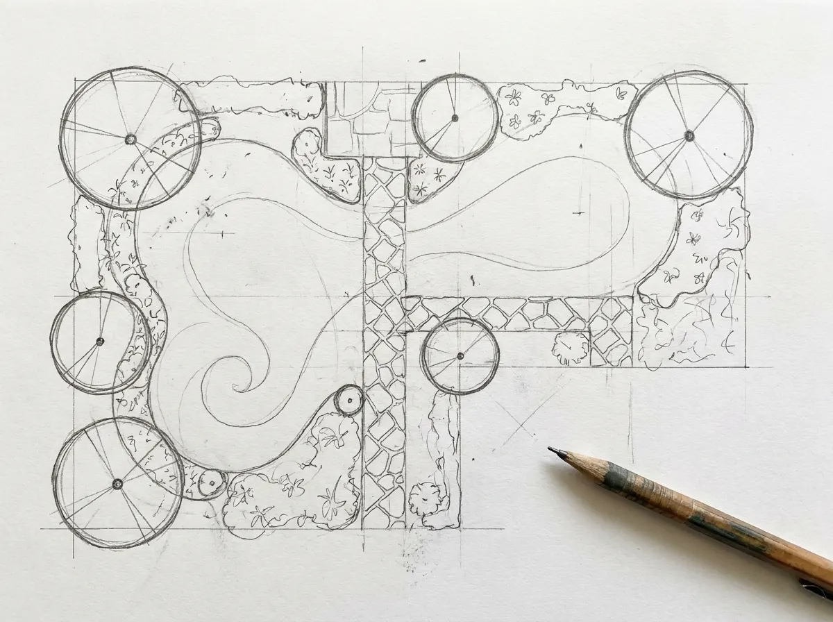 Pencil studies: landscape design drawing by Silver Leaf Landscape